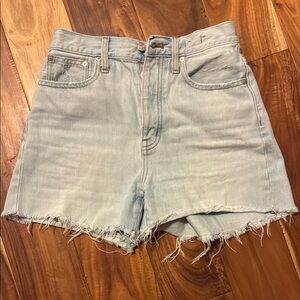 Madewell Blue High-Waisted Jean Shorts Distressed